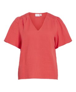 Vila VILania V-Neck S/S Top Hibiscus