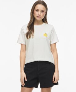 Vila VISybilla O-Neck S/S Lemon Top Snow White