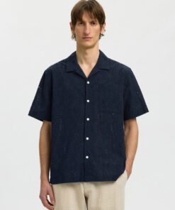 Selected Homme SLHRlxjax Broderie SS Shirt Sky Captein