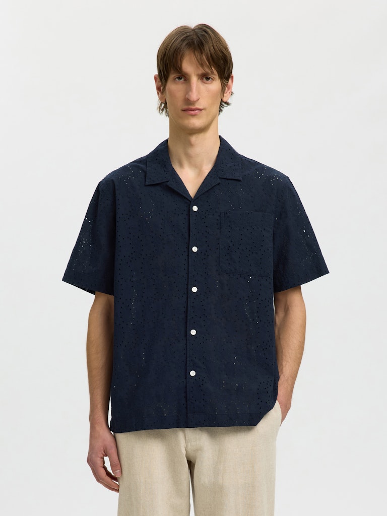 Selected Homme SLHRlxjax Broderie SS Shirt Sky Captein