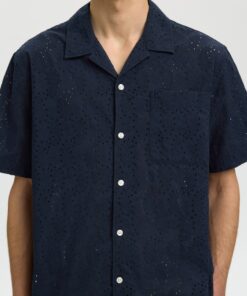 Selected Homme SLHRlxjax Broderie SS Shirt Sky Captein