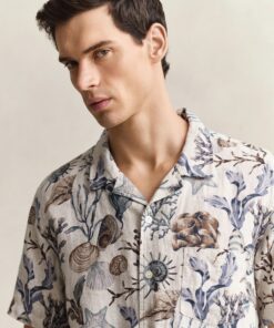 Gant Printed Linen Shirt Oat Beige