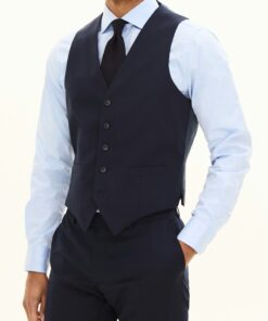 Oscar Jacobson Carlo Regular Fit Microstructure Waistcoat Blue