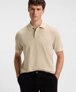 Boss Cotton Piqué Polo Shirt with Logo Detail Light Beige
