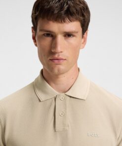 Boss Cotton Piqué Polo Shirt with Logo Detail Light Beige