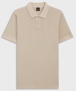 Boss Cotton Piqué Polo Shirt with Logo Detail Light Beige