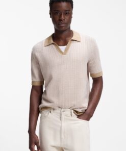 Hugo Seeroy Johhny Collar Sweater in Cotton and Linen Light Beige