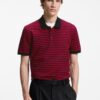 Hugo Cotton Piqué Polo Shirt with Horizontal Stripe Black Red