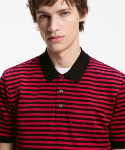 Hugo Cotton Piqué Polo Shirt with Horizontal Stripe Black Red