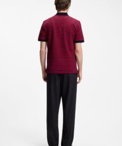 Hugo Cotton Piqué Polo Shirt with Horizontal Stripe Black Red