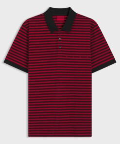Hugo Cotton Piqué Polo Shirt with Horizontal Stripe Black Red