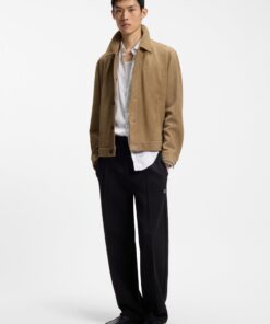 Hugo Suede Jacket with Stitched Breast Pocket Detail Beige