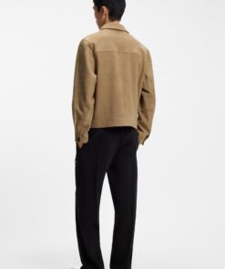 Hugo Suede Jacket with Stitched Breast Pocket Detail Beige