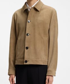Hugo Suede Jacket with Stitched Breast Pocket Detail Beige