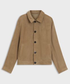 Hugo Suede Jacket with Stitched Breast Pocket Detail Beige