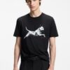 Hugo Cotton Jersey T-Shirt with Animal Artwork Black