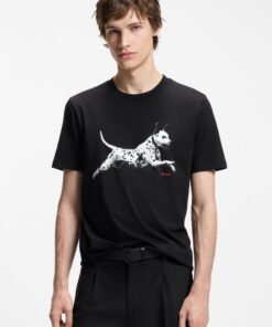 Hugo Cotton Jersey T-Shirt with Animal Artwork Black