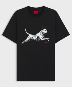 Hugo Cotton Jersey T-Shirt with Animal Artwork Black
