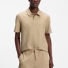 Hugo Cotton Blend Polo Shirt with Creased Effect Beige