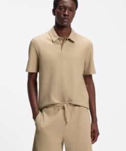 Hugo Cotton Blend Polo Shirt with Creased Effect Beige