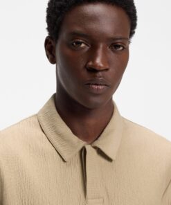Hugo Cotton Blend Polo Shirt with Creased Effect Beige