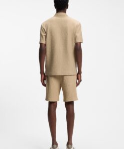 Hugo Cotton Blend Polo Shirt with Creased Effect Beige