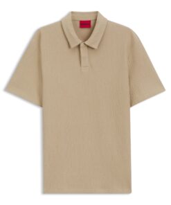 Hugo Cotton Blend Polo Shirt with Creased Effect Beige