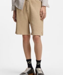 Hugo Stretch Cotton Shorts with Creased Effect Beige