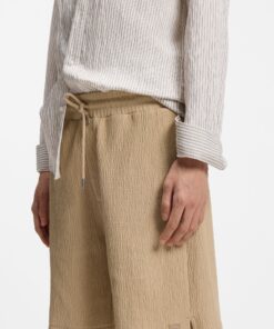 Hugo Stretch Cotton Shorts with Creased Effect Beige