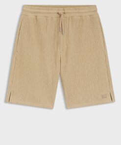 Hugo Stretch Cotton Shorts with Creased Effect Beige