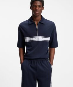 Hugo Stretch Cotton Polo Shirt with Logo Tape Dark Blue
