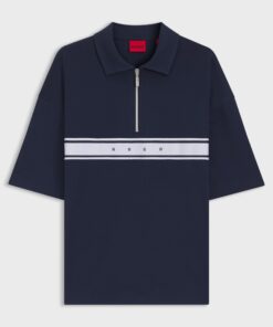 Hugo Stretch Cotton Polo Shirt with Logo Tape Dark Blue