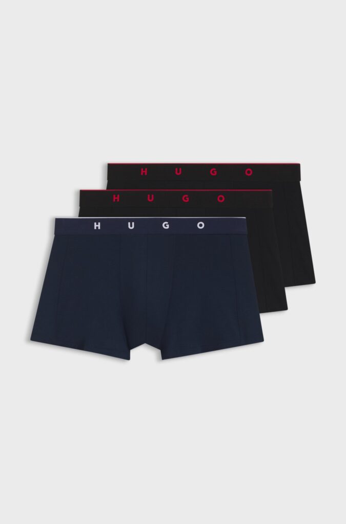 Hugo Jacquard Trunks with Exposed Waistband Black Blue