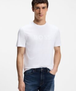 Boss Regular Fit T-Shirt in Cotton with Logo Print White