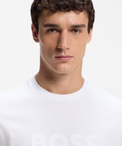 Boss Regular Fit T-Shirt in Cotton with Logo Print White