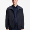 Boss Relaxed Fit Hooded Jacket in Water Repellent Fabric Dark Blue