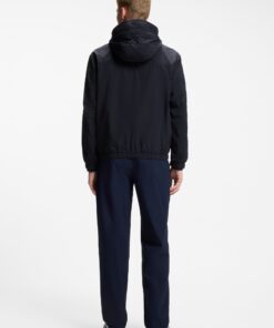 Boss Relaxed Fit Hooded Jacket in Water Repellent Fabric Dark Blue