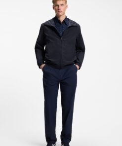 Boss Relaxed Fit Hooded Jacket in Water Repellent Fabric Dark Blue