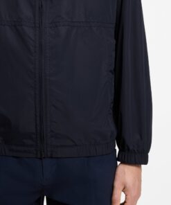 Boss Relaxed Fit Hooded Jacket in Water Repellent Fabric Dark Blue