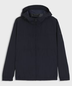 Boss Relaxed Fit Hooded Jacket in Water Repellent Fabric Dark Blue