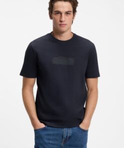 Boss Cotton Jersey T-Shirt with Logo Artwork Light Beige