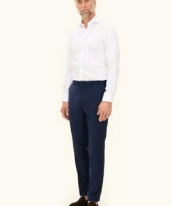 Oscar Jacobson Dandy Regular Fit Plain Weave Wool Stretch Trousers Blue
