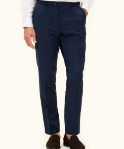 Oscar Jacobson Dandy Regular Fit Plain Weave Wool Stretch Trousers Blue