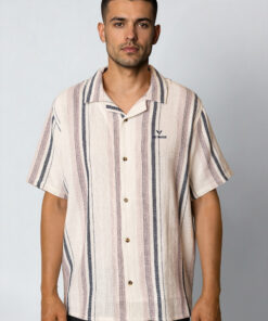 Fat Moose Costa S/S Shirt Ecru Violet Ice Striped