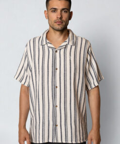 Fat Moose Orlean S/S Shirt Off White Black Striped