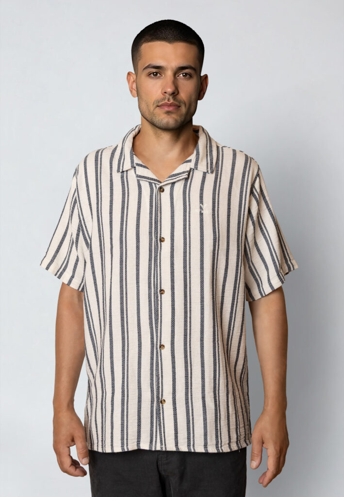 Fat Moose Orlean S/S Shirt Off White Black Striped