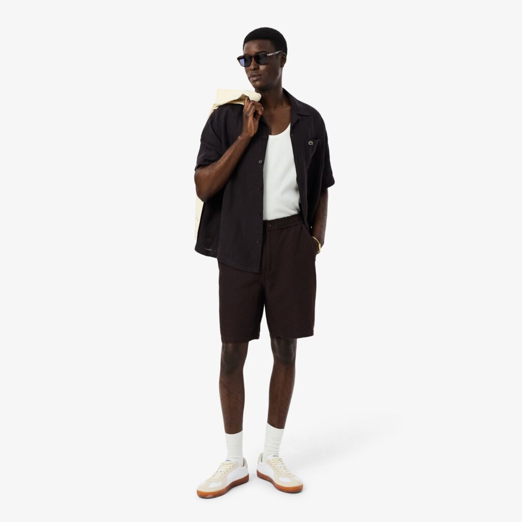 Lacoste Regular Fit Linen Blend Twill Shorts Brown