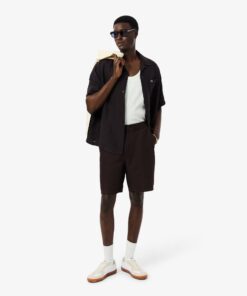 Lacoste Regular Fit Linen Blend Twill Shorts Brown