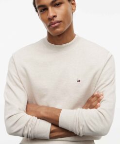 Tommy Hilfigiger Flag Embroidery Terry Crew Neck Sweatshirt Off White