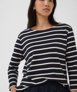 Part Two NelaPW T-Shirt Navy Eggnog Stripe